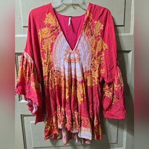 Free People Sunset Dreams Boho V-Neck Tunic Bell Sleeve Top EUC Size: XS